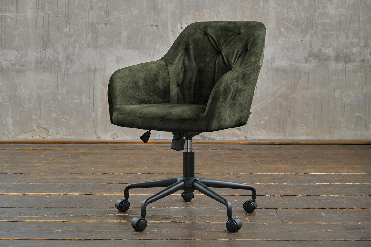 BÜROSTUHL KAYA Grün Velvet - Schwarz/Grün, Textil (64/79/61cm) - KAWOLA