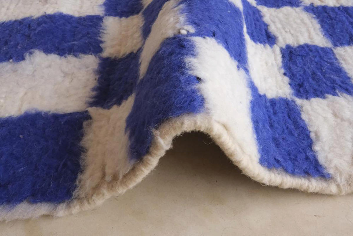 BERBERTEPPICH aus Marokko abstrakt aus Wolle blau - Blau, Naturmaterialien (220/283cm) - AFK Living