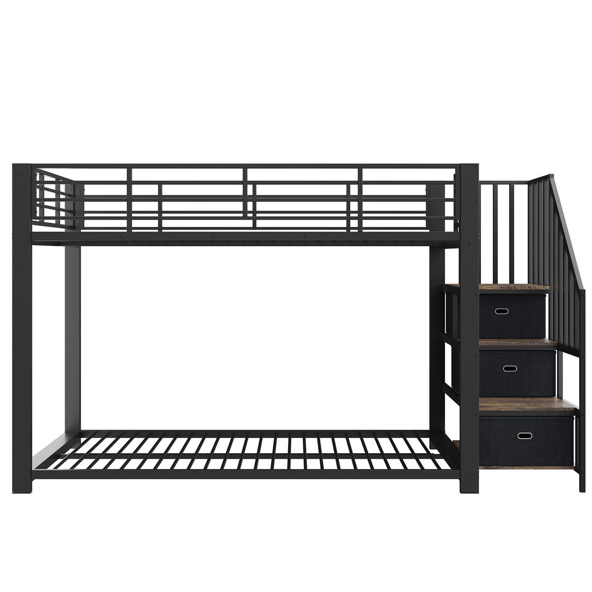 ETAGENBETT 90/200 cm mit Treppe, LED und Steckdose, DE-41957, in Schwarz - Schwarz, Metall (90/200cm) - ComfortXL