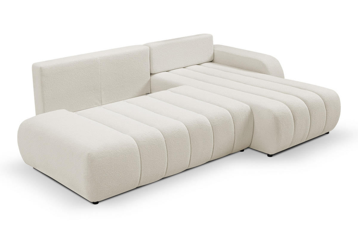 ECKSOFA Baloo mit Schlaffunktion und Bettkasten, komfortable Polsterung, Stoffbezug, lose Rückenkissen, freistehend, RECHTS, 276x176x88 cm, White - Weiß, Holz/Textil (276/176cm) - DomoHome