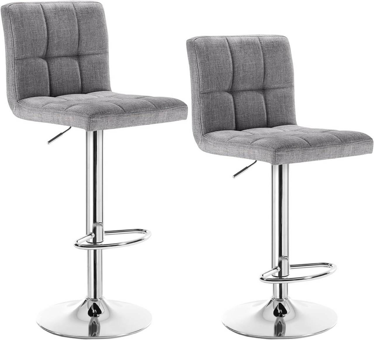 BARHOCKER 2er Set, drehbar, Leinen, Hellgrau - Silberfarben/Hellgrau, Textil/Metall (44/92/38.5cm) - Woltu