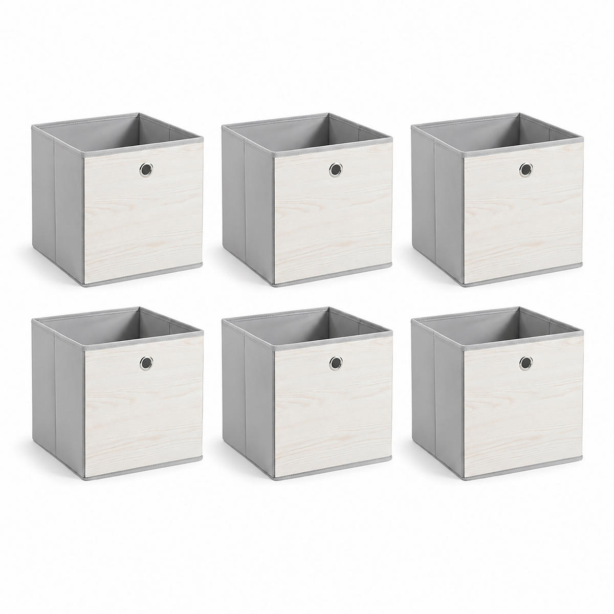 CUTIE Albă Set-de-6 pliabilă aspect lemn - alb, hârtie/material textil (30/30/30cm) - Relaxdays