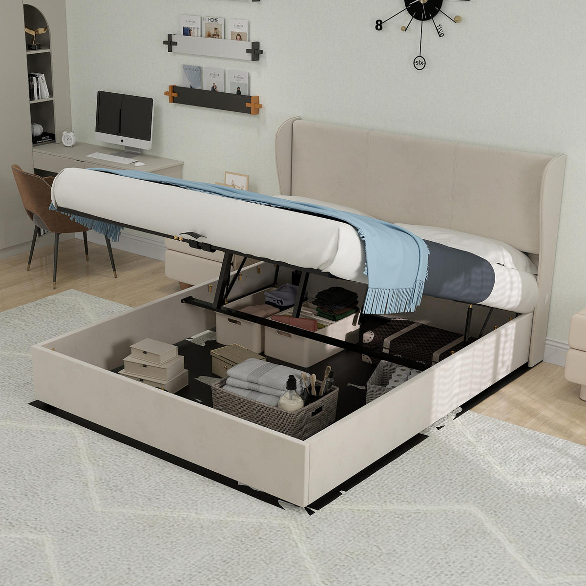 POLSTERBETT 140/200 cm in Beige Stoff - Beige, Holzwerkstoff/Textil (140/200cm) - WISHDOR