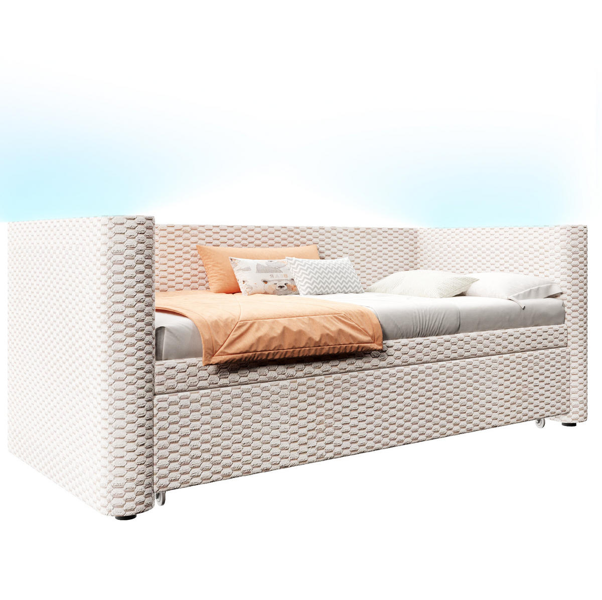 POLSTERBETT 90/200 cm mit Ausziehfunktion, LED-Beleuchtung und Samtbezug, Beige - Beige, Textil (90/200cm) - Redom