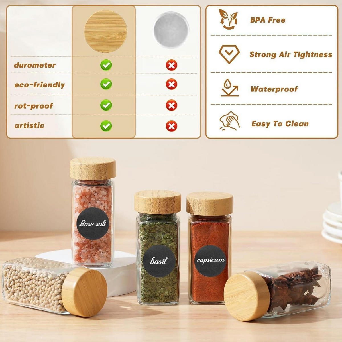 GEWÜRZGLÄSER Set 12-teilig mit Holzdeckel 120 ml - Multicolor, Glas (19/13.5/24cm)