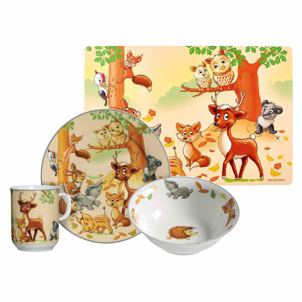 KINDERGESCHIRR MIT PLATZSET Waldtiere bunt 4er Set - Multicolor, Keramik (1/1/1cm) - Ritzenhoff Breker