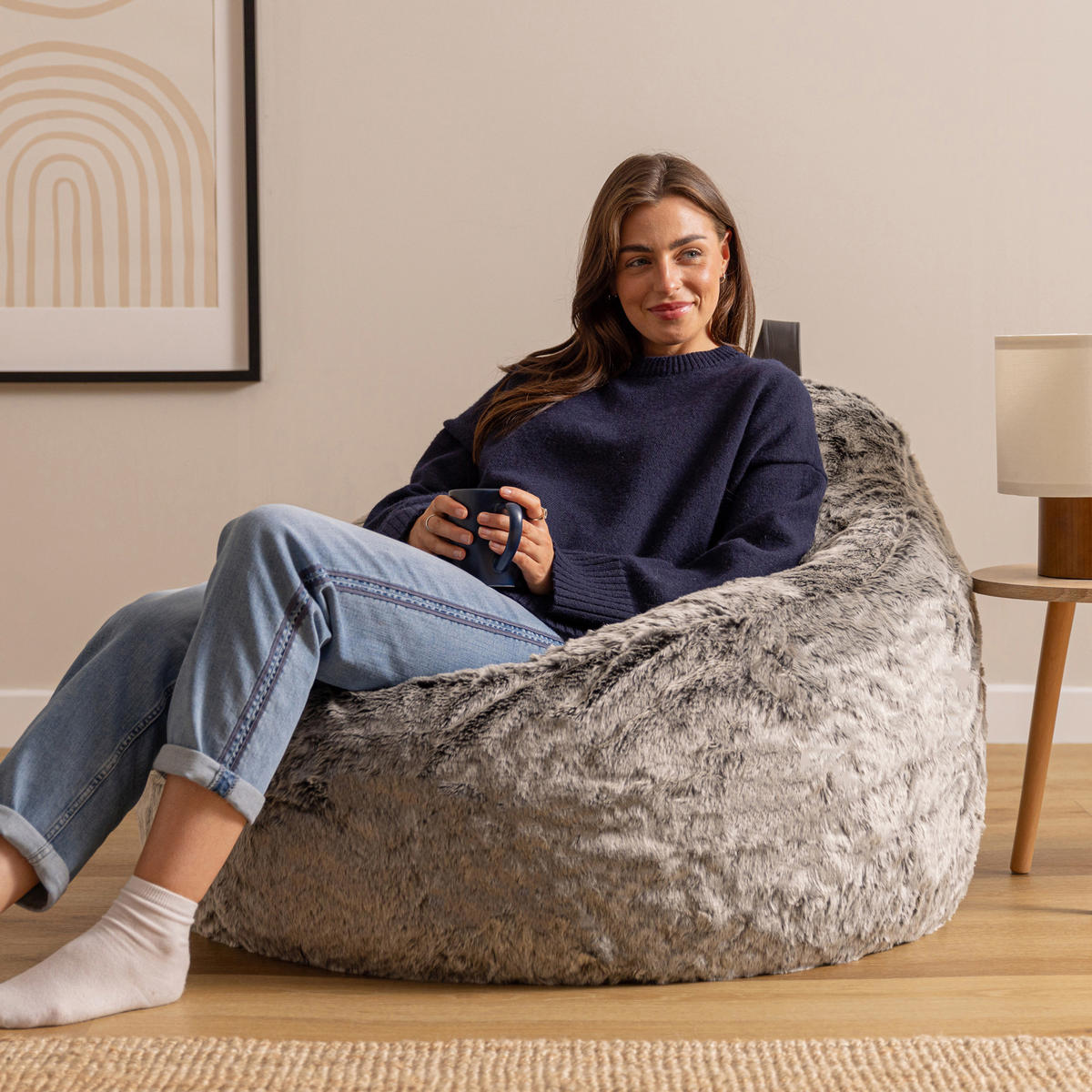 SITZSACK Sessel Kokon aus Kunstfell - Grau, Kunststoff/Textil (87/73/87cm) - icon