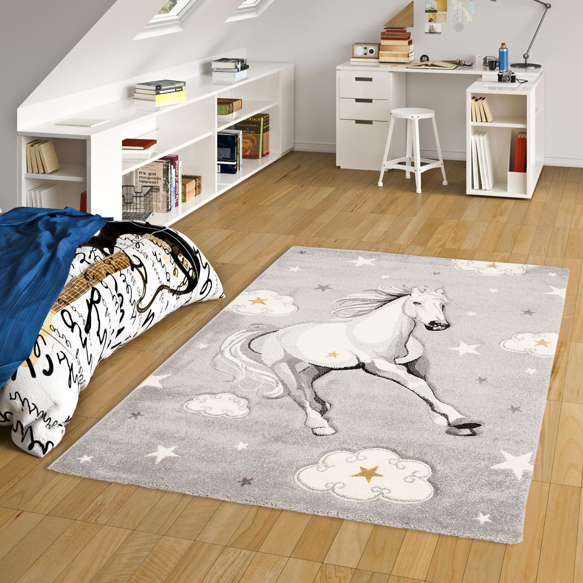 KINDER TEPPICH MAUI KIDS PFERD STERNE - Grau, Textil (160/230cm) - Pergamon