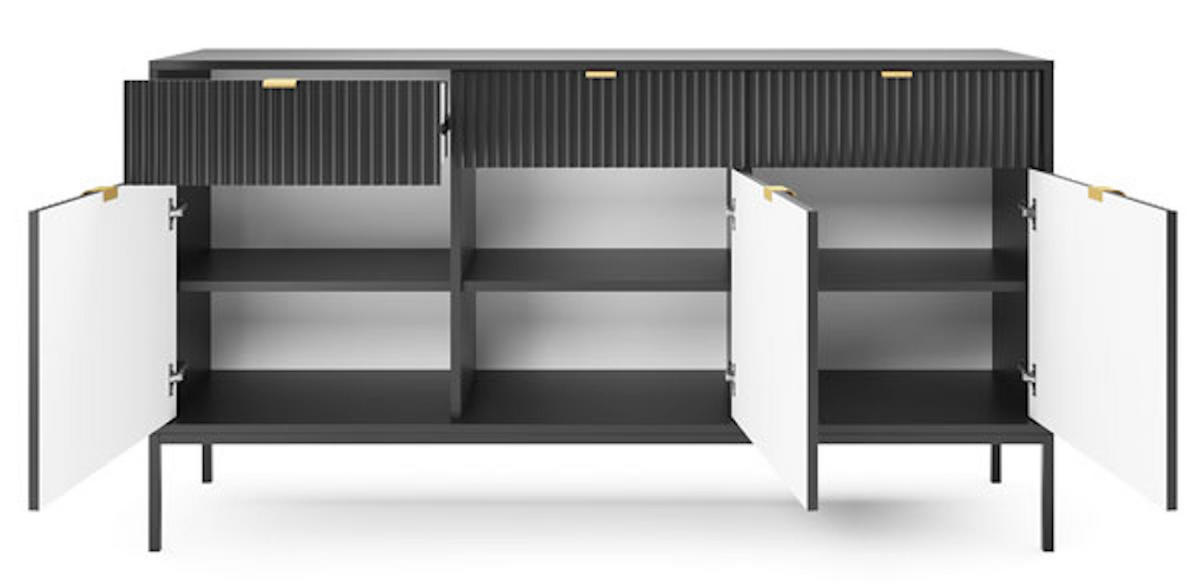 SIDEBOARD Nova schwarz 154 / 39 / 83cm - Goldfarben/Schwarz, Holzwerkstoff/Metall (154/83/39cm) - Feldmann-Wohnen