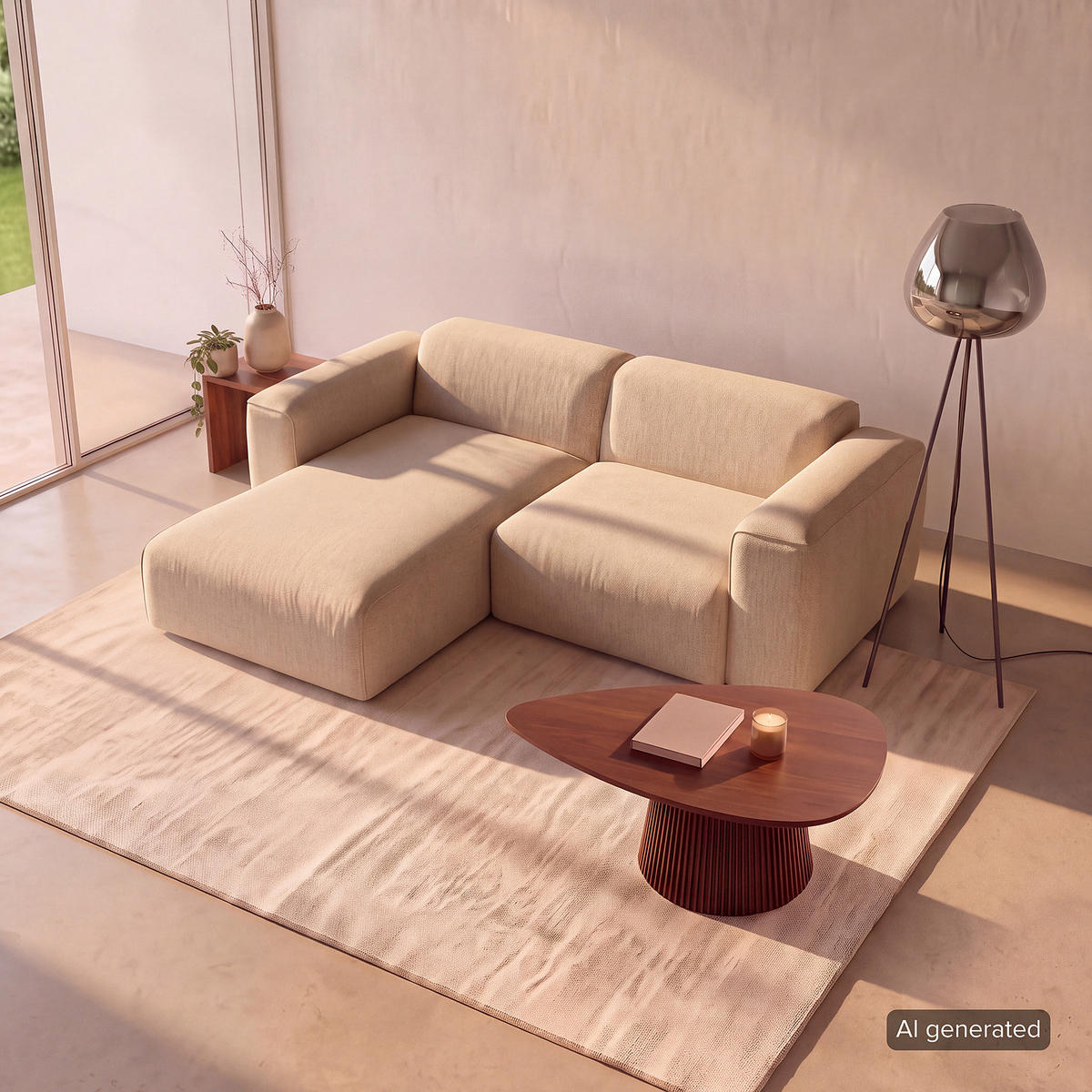 1,5-SITZER ECKSOFA mit Longchair - Beige/Schwarz, Kunststoff/Textil (260/173cm) - home24