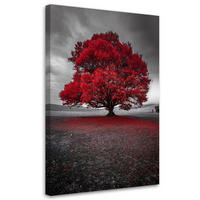LEINWANDBILD Moderne Landschaft mit rotem Baum 60x90cm - Grau, Textil (60/90cm) - Feeby