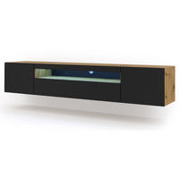TV LOWBOARD Artisan Eiche, Schwarz 200/42/37 - Schwarz/Eiche Artisan, Holzwerkstoff (200/42/37cm) - RAUMHIRSCH FURNITURE