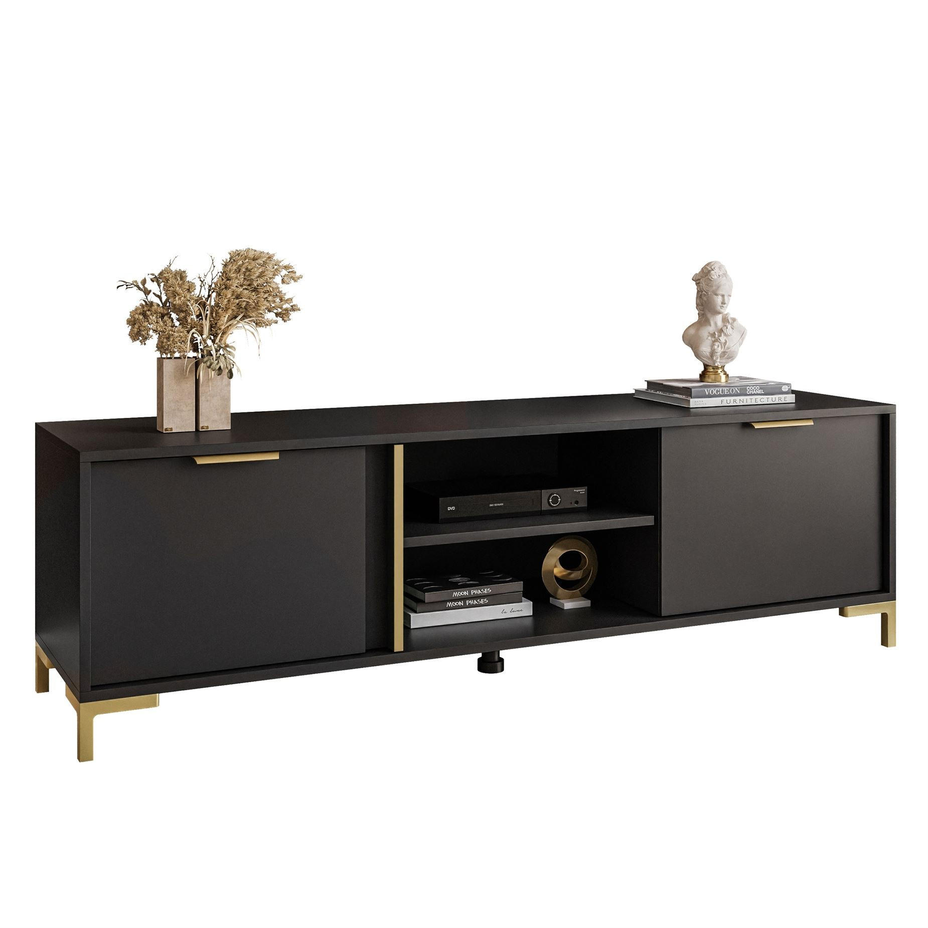TV Element LARETTO 153 cm anthrazit - Schwarz, Holzwerkstoff (153/47/40cm) - Lookway