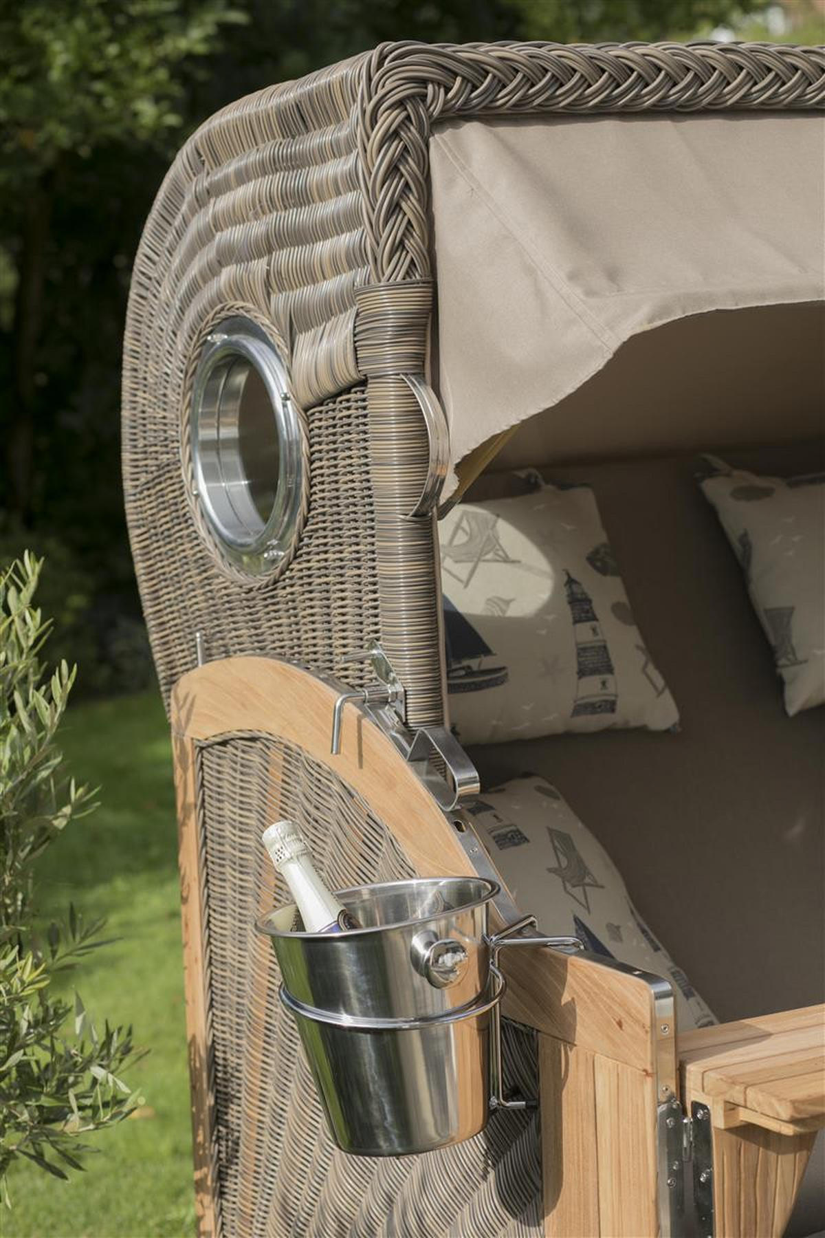 STRANDKORB Baltikum Teak 2,5 Sitzer - Blau/Braun, Holz/Metall (142/170/95cm) - Mr. Deko