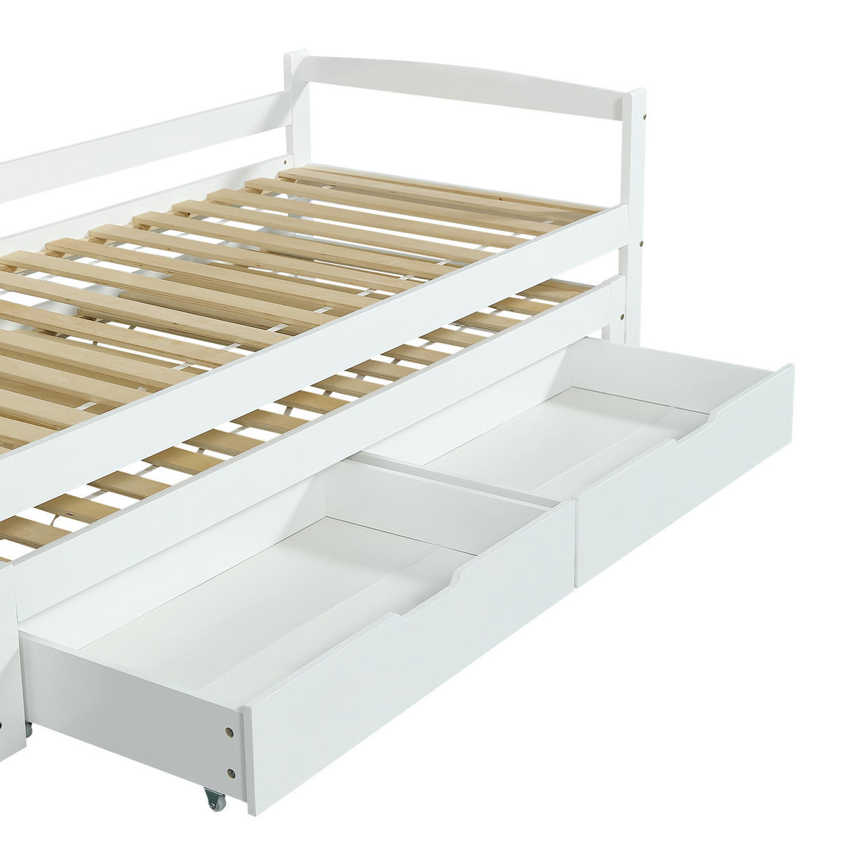 AUSZIEHBETT 90/200 cm DE-00511, in Weiß, Rollbett und 2 Schubladen - Weiß, Holz (90/200cm) - ComfortXL