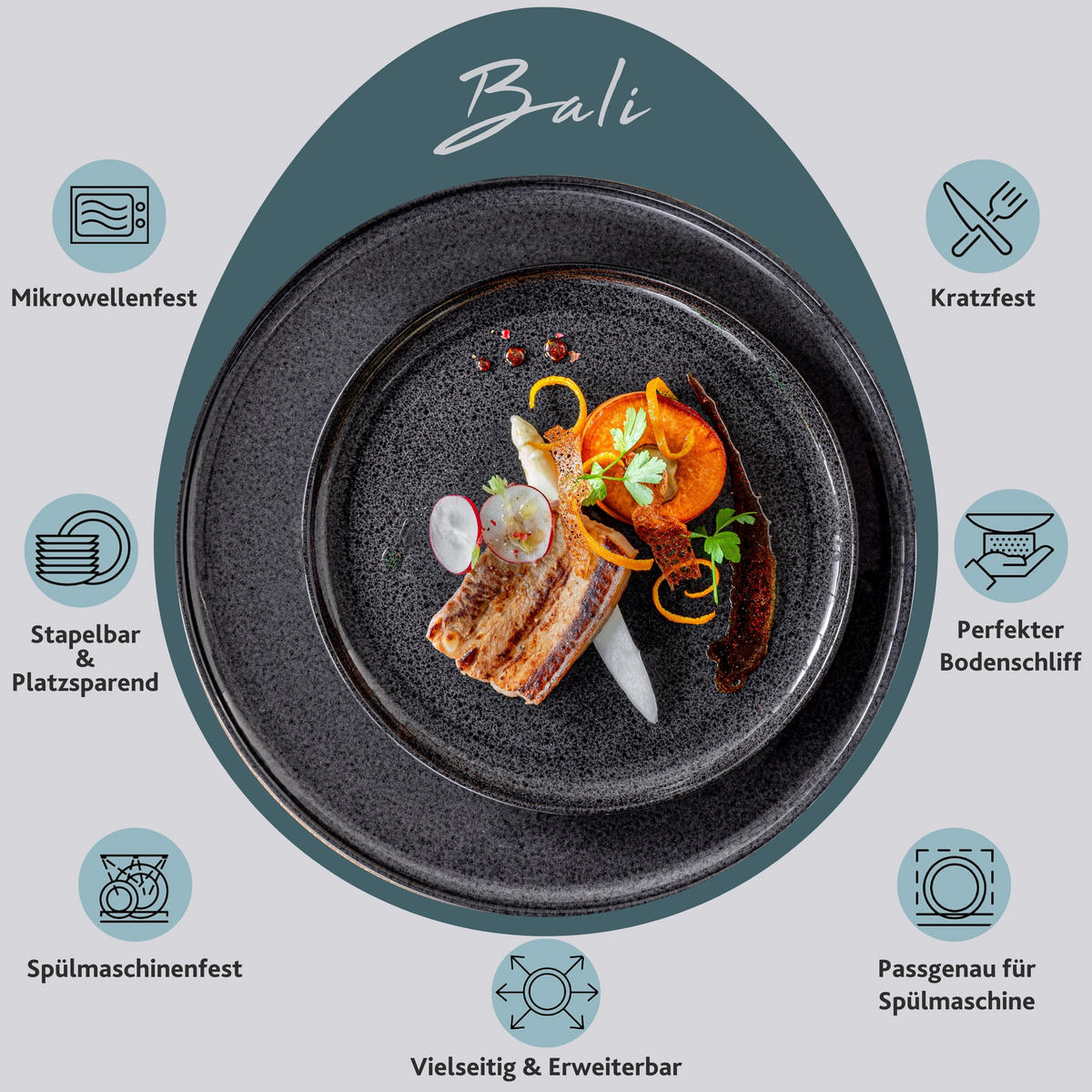 TAFELSERVICE BALI - 12 teilig aus Porzellan - Grau, Keramik (33/35/35cm) - Sänger