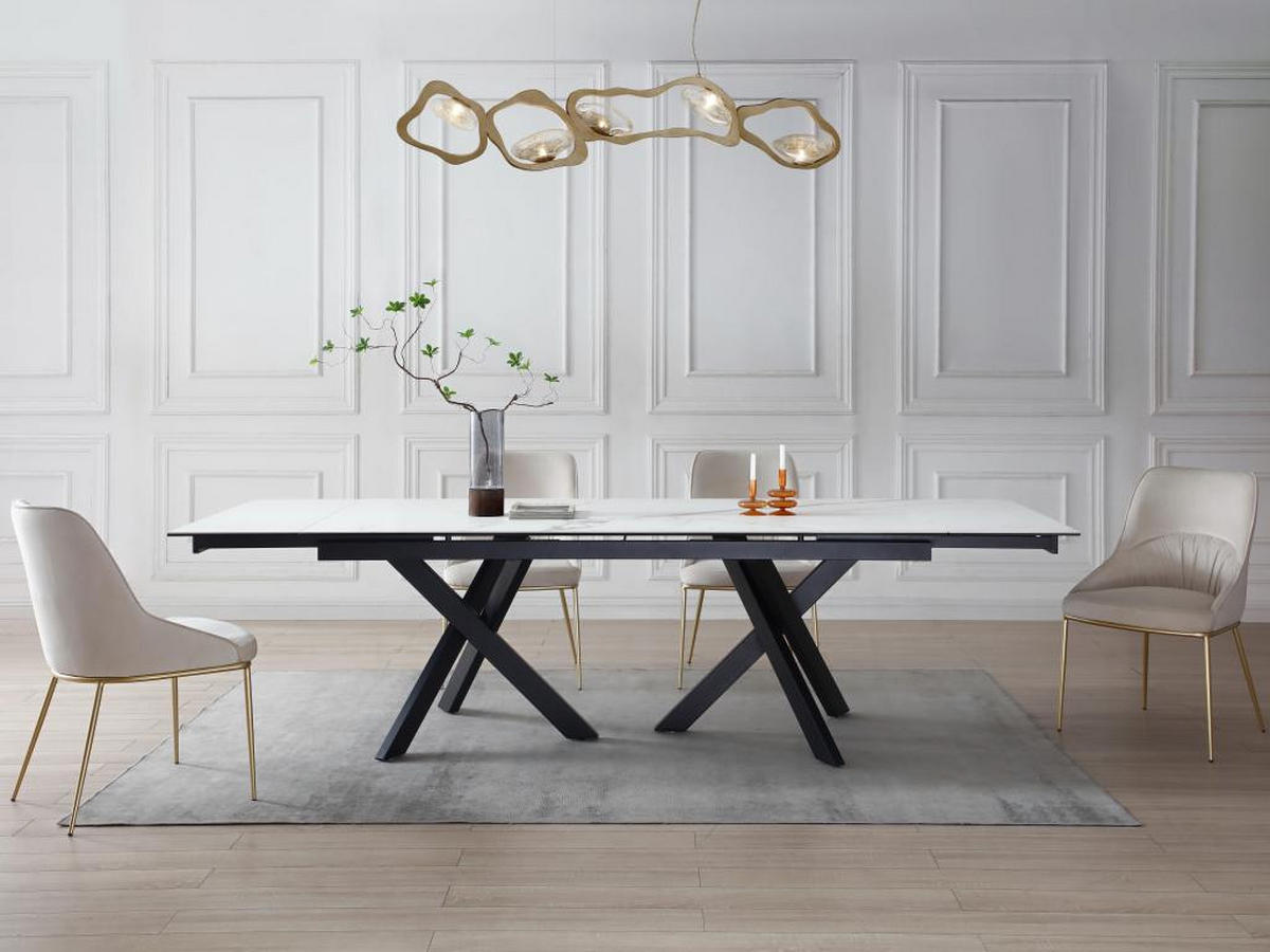 ESSTISCH ausziehbar - 8 bis 12 Personen - Sicherheitsglas & Keramik - Marmor-Optik Weiß & Schwarz - MARISO - Schwarz/Weiß, Glas (280/100/76cm) - Vente-Unique
