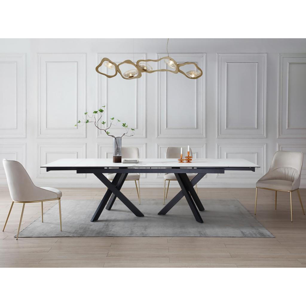 Thumbnail - Vente-Unique Esstisch, Schwarz, Weiß, Glas, Rechteckig, 100x76x280 cm, Esszimmer, Tische, Esstische