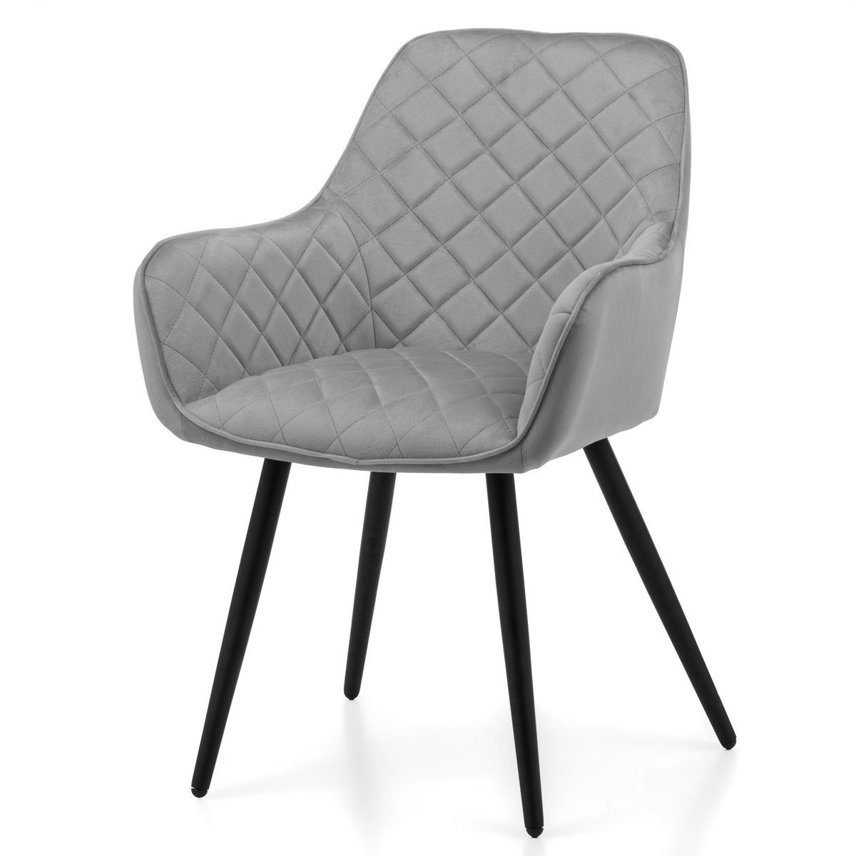 STUHL COLIN gespolsterter mit Steppung - hellgrau - Samt Velours - Hellgrau/Schwarz, Textil/Metall (58/87/61cm) - NEW HOME