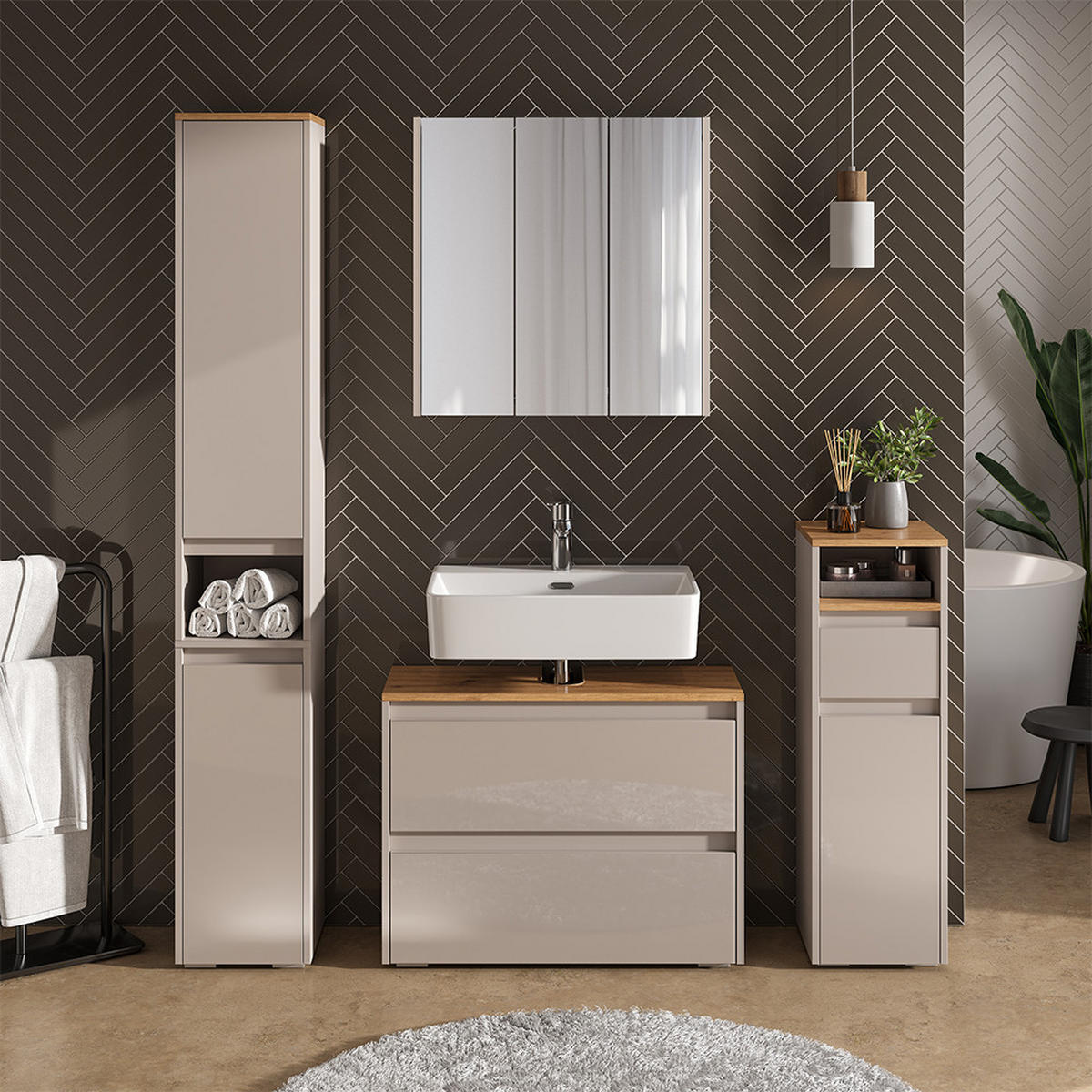 KOUPELNOVÝ NÁBYTEK Majest Kašmír/Řemeselné - kašmírová/světle šedá, kompozitní dřevo (30.2/96.3/30cm) - Vicco