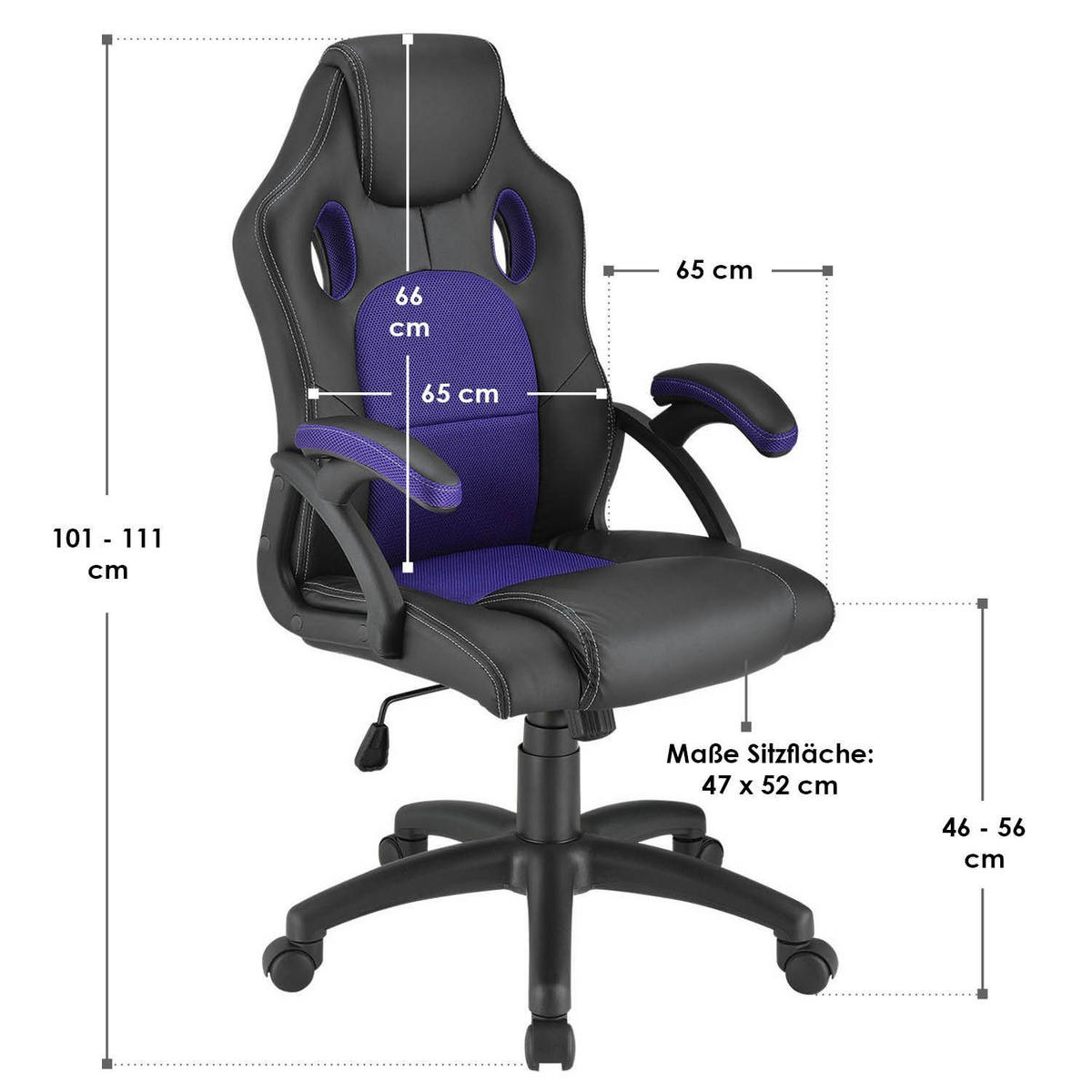 SCHREIBTISCHSTUHL Montreal Violett - Violett, Textil (47/111/52cm) - Juskys