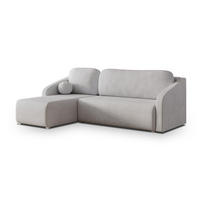 ECKSOFA MARELLO Hellgrau Geflochtener Stoff mit Schlaffunktion - Hellgrau, Holz (220/143cm) - MASSENO