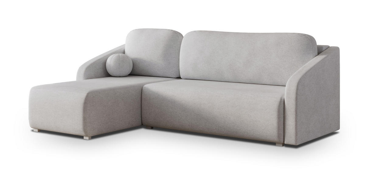 ECKSOFA MARELLO Hellgrau Geflochtener Stoff mit Schlaffunktion - Hellgrau, Holz (220/143cm) - MASSENO