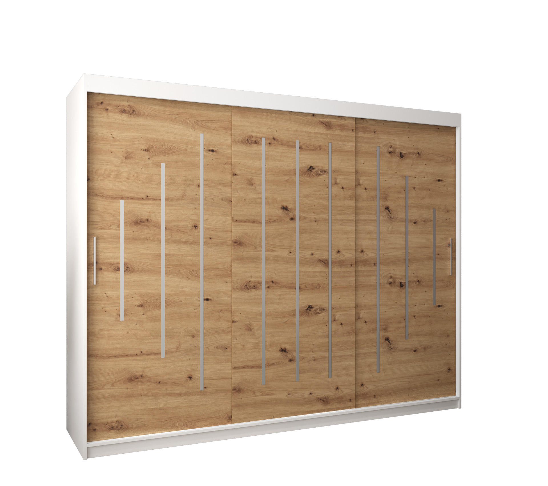Abiks Möbel Schwebetürenschrank Weiß, Eiche Artisan 250x200x62 cm