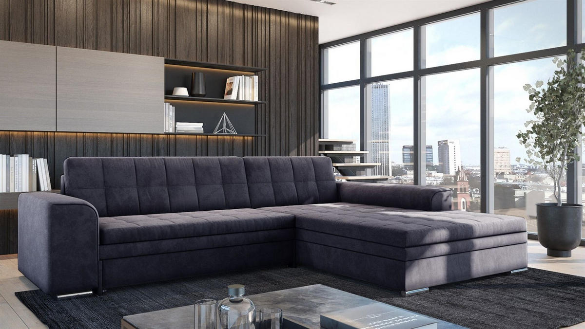 ECKSOFA Lusaka Mit Schlaffunktion - Schwarz, Holzwerkstoff/Textil (198/292cm) - Fun Möbel