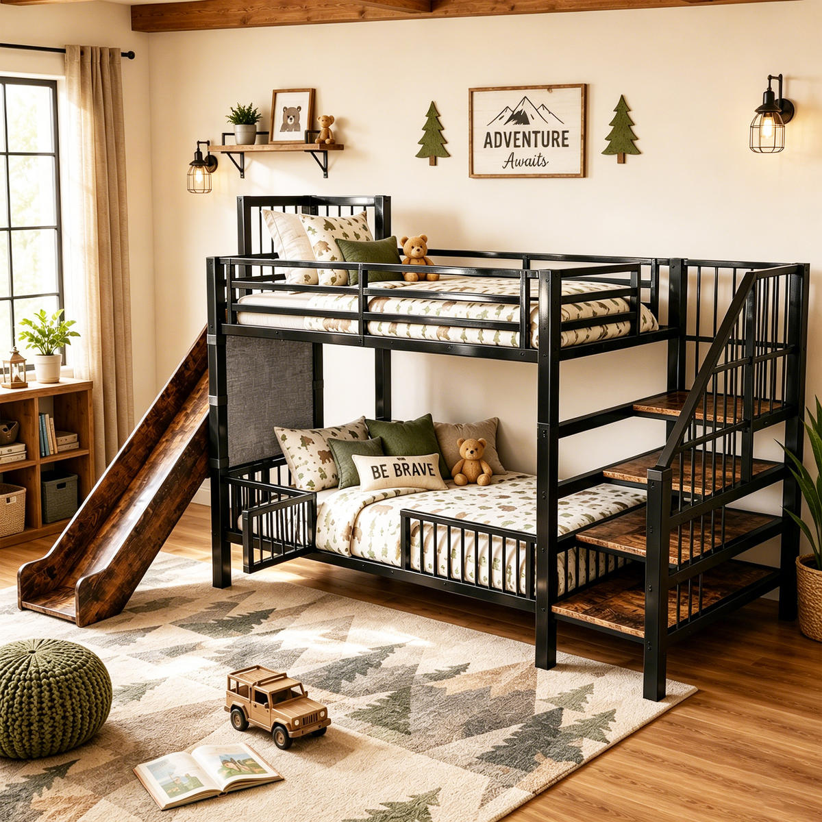 HOCHBETT 90x200cm Kinderbett Rutsche Stauraum Schwarz - Schwarz, Metall (90/200cm) - FLIEKS