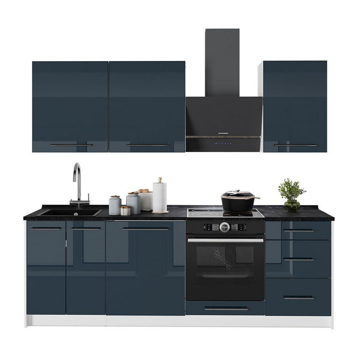 CHICINETĂ Fame-Line, Albastru închis înalt lucios/Alb, 230 cm, AP Stejar - alb/albastru închis, compozit lemnos (230/206.8/60cm) - Vicco