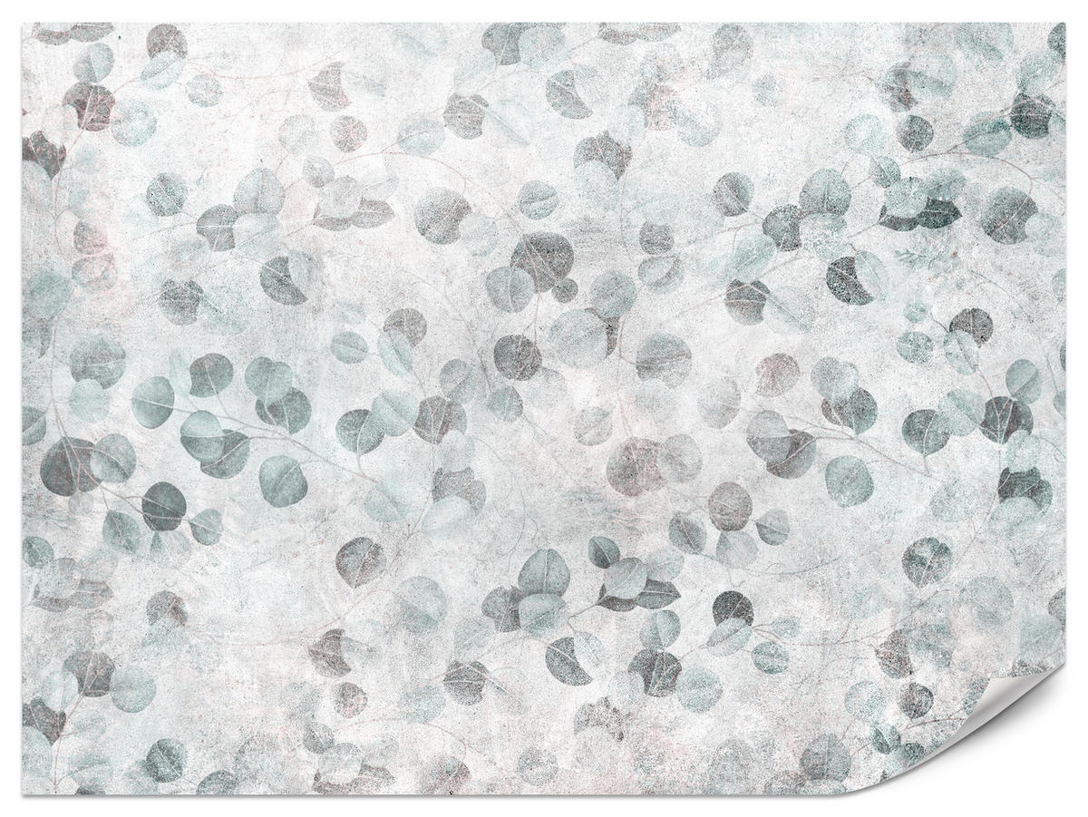 FOTOTAPETE für Küche Eukalyptus Blätter Beton Pflanzen Vintage Grau 250x175 - Grau, Papier (250/175cm) - Muralo
