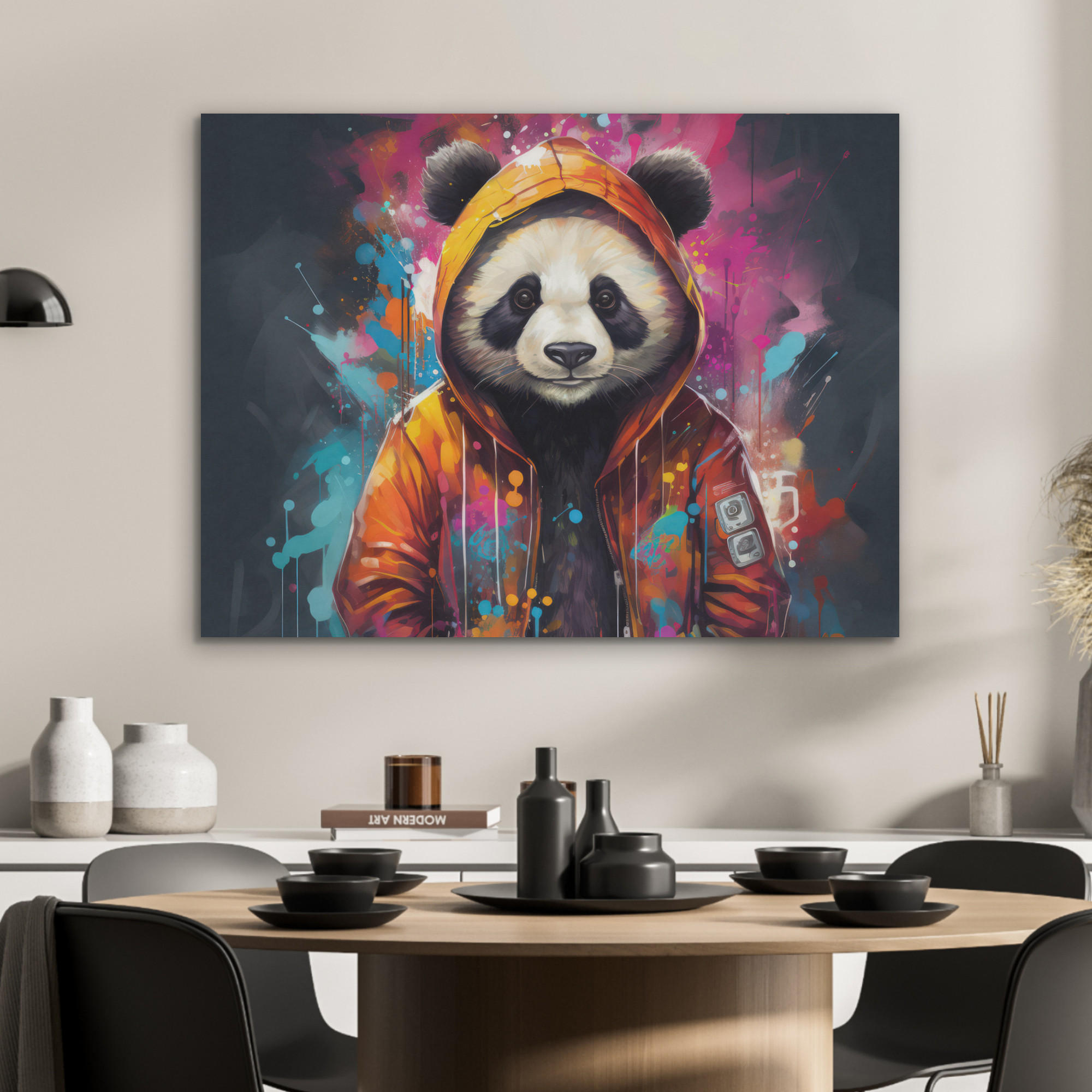 AKUSTIKPANEEL Panda - Jacke - Graffiti - Orange 80x60 cm - Orange, Textil (80/0.9/60cm) - MuchoWow