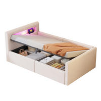 POLSTERBETT 90/200 cm Beige mit Stauraum, LED-Beleuchtung und USB-Anschluss - Beige, Textil (90/200cm) - Flora Grace