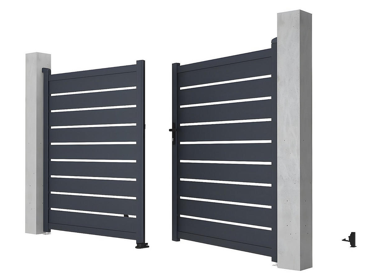 FLÜGELTOR - 300cm x 4.6cm - Aluminium - anthrazitgrau - PRIMO - Anthrazit, Metall (300/178cm) - Vente-Unique