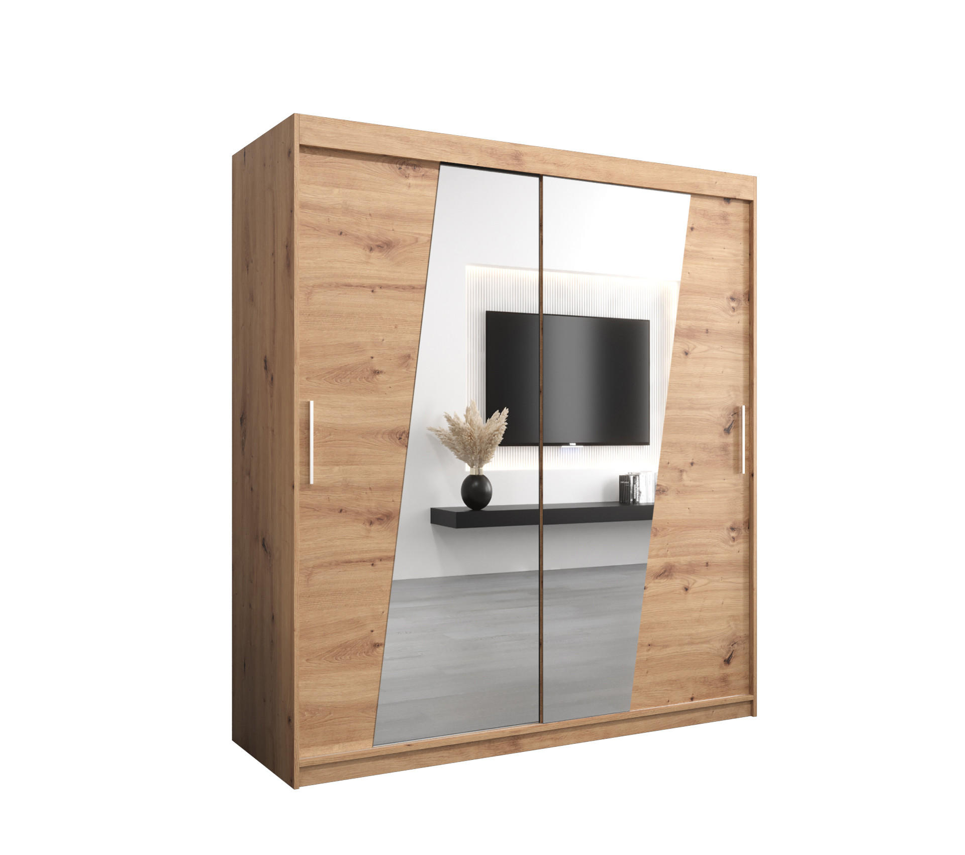Abiks Möbel Schwebetürenschrank Eiche Artisan, Eiche Artisan 180x200x62 cm
