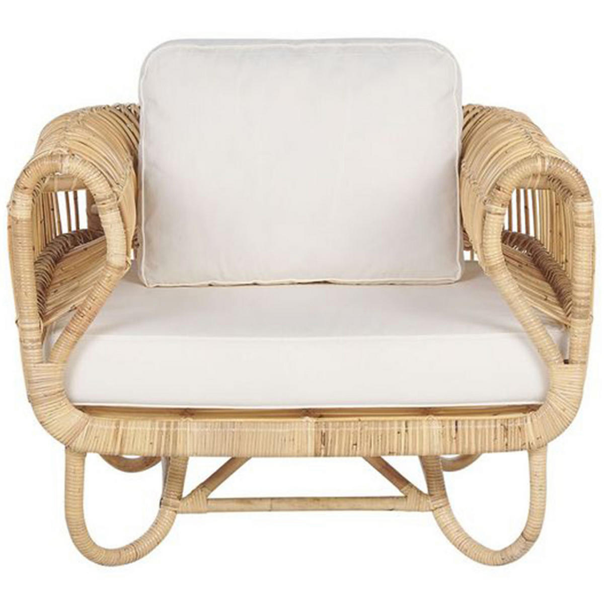 GARTENSESSEL Rattan natürlich Auflage helles Beige Dolcedo - Beige/Naturfarben, Naturmaterialien (93/73/80cm) - Beliani