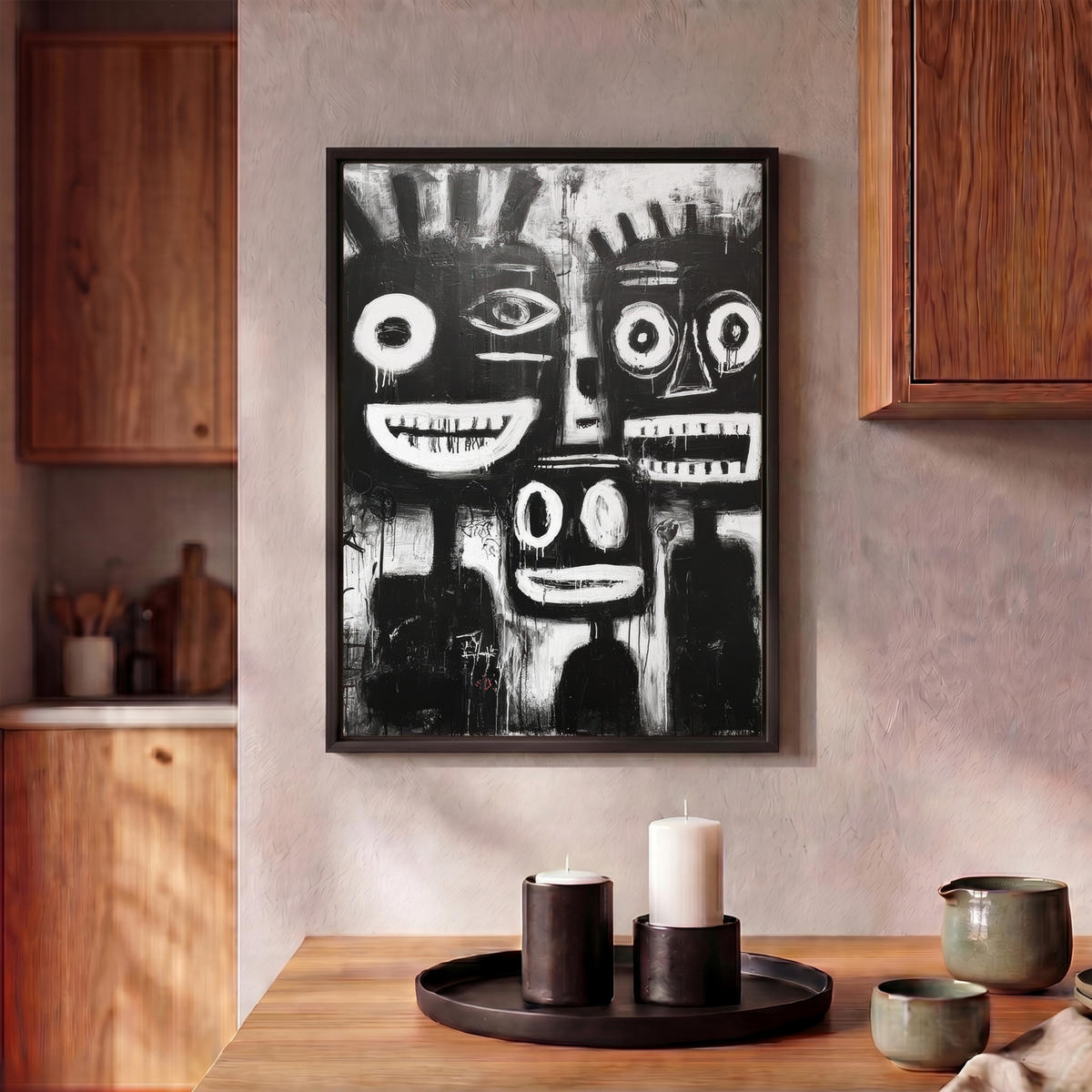 LEINWAND Bilder mit Rahmen - Malerei - Figuren - Schwarz - Abstrakt - 30x40 - Schwarz, Textil (30/40cm) - MuchoWow