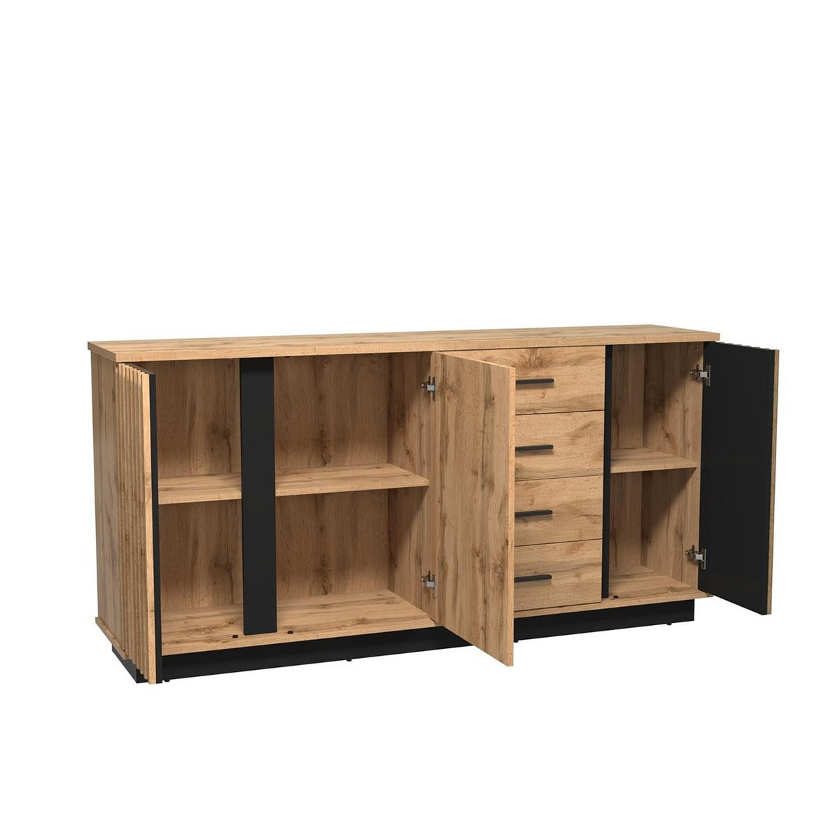 KOMMODE Lamelo Wotan eiche, dreitürige Kommode mit Schubladen - Schwarz/Braun, Holzwerkstoff (178/88/40cm) - Bettso
