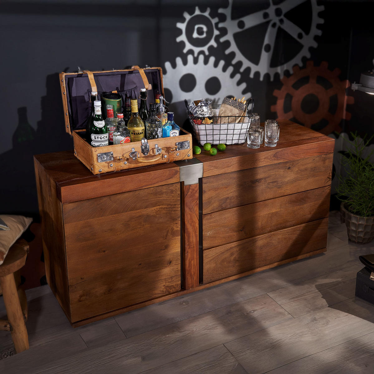 SIDEBOARD Mango 160x45x75 braun lackiert Amsterdam #10 - Braun, Holz (160/75/45cm) - Massivmoebel24
