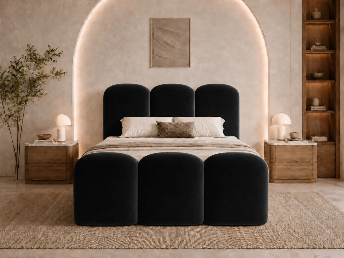 BOXBETT ROYAL 160x200 cm in Schwarz, Bettkasten, Topper, Velvet-Stoff - Schwarz, Holz/Textil (160/200cm) - EMLAR Home