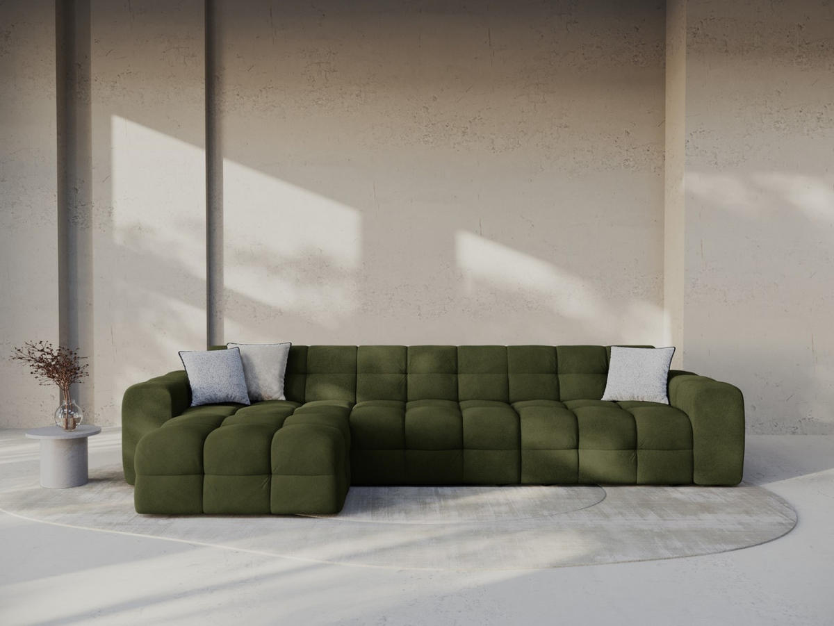 ECKSOFA links Kendal aus Samt armeegrün 5 Sitzplätze - Olivgrün, Textil (173/357cm) - Micadoni