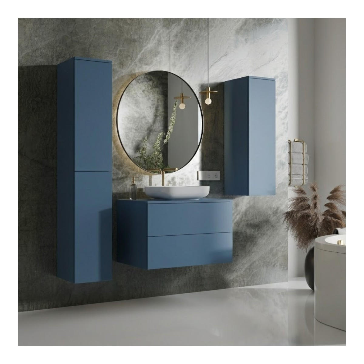 BADMÖBEL-SET Color Meeresblau 3-Teilig (2S 80 + 1D 100 + 2D 160) - Dunkelblau, Holzwerkstoff (140/160/45cm) - mzm24