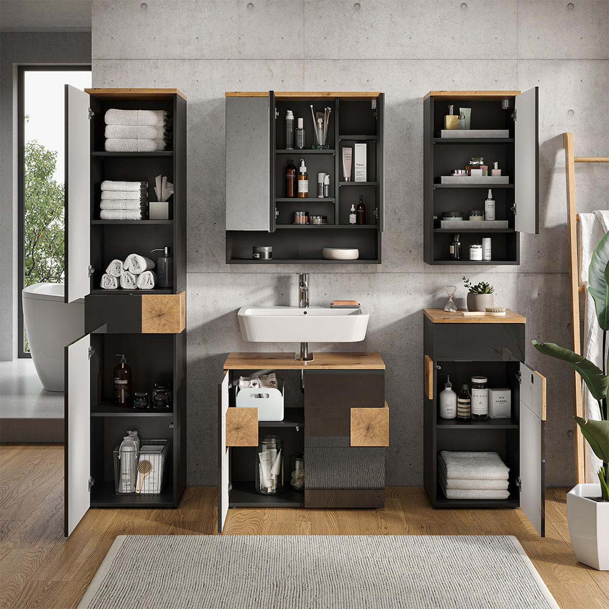 SÚPRAVA KÚPEĽŇOVÉHO NÁBYTKU Eden antracitová - antracitová, kompozitné drevo (73/64/37cm) - Vicco