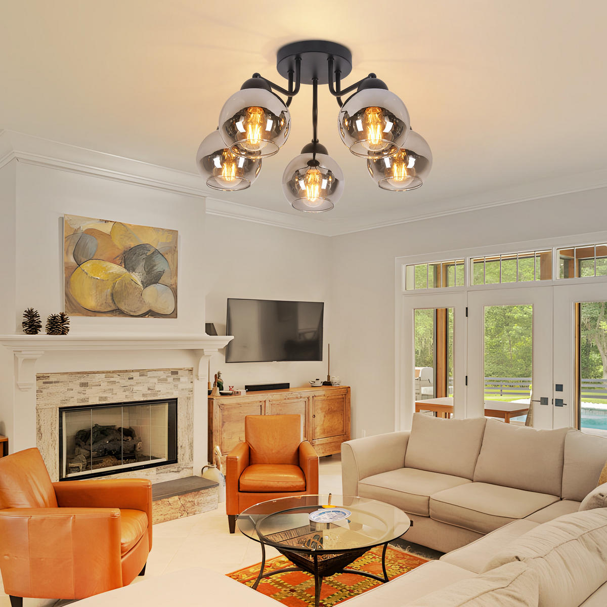 DECKENLEUCHTE Nilsa 38/38/25.6 cm - Schwarz, Glas (25.6/38/38cm) - ZMH