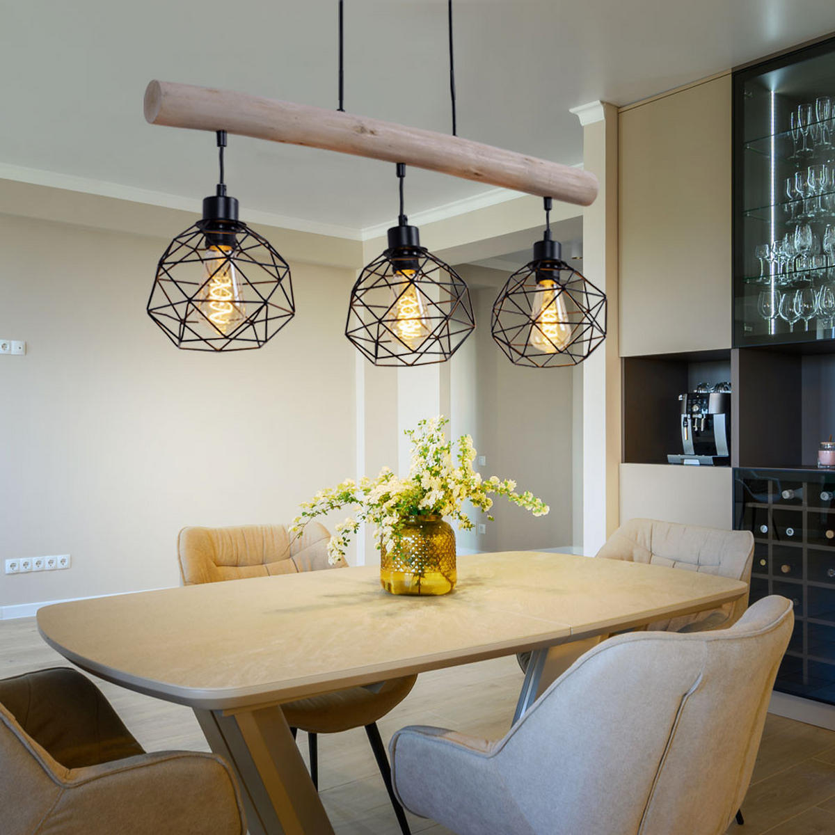 HÄNGELEUCHTE Holz Braun Metall Schwarz - Braun, Holz (76/18/120cm) - Globo Lighting