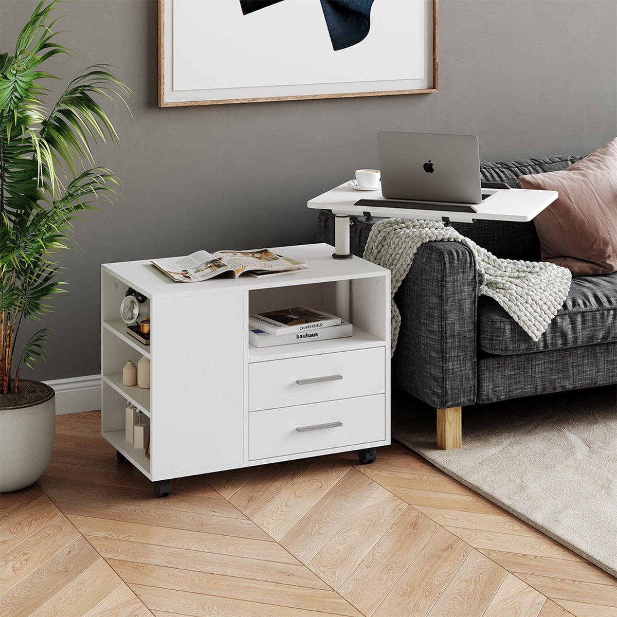 NACHTTISCH Bora Weiß 80 x 88 cm mit verstellbarer Arbeitsfläche - Weiß, Holzwerkstoff (80/88/40cm) - Vicco