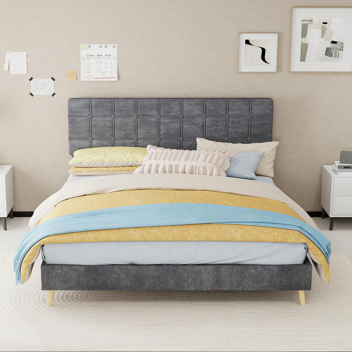 POLSTERBETT 160/200 cm DE-32955 mit Karosteppung-Kopfteil und Matratze Grau - Grau, Metall (160/200cm) - ComfortXL