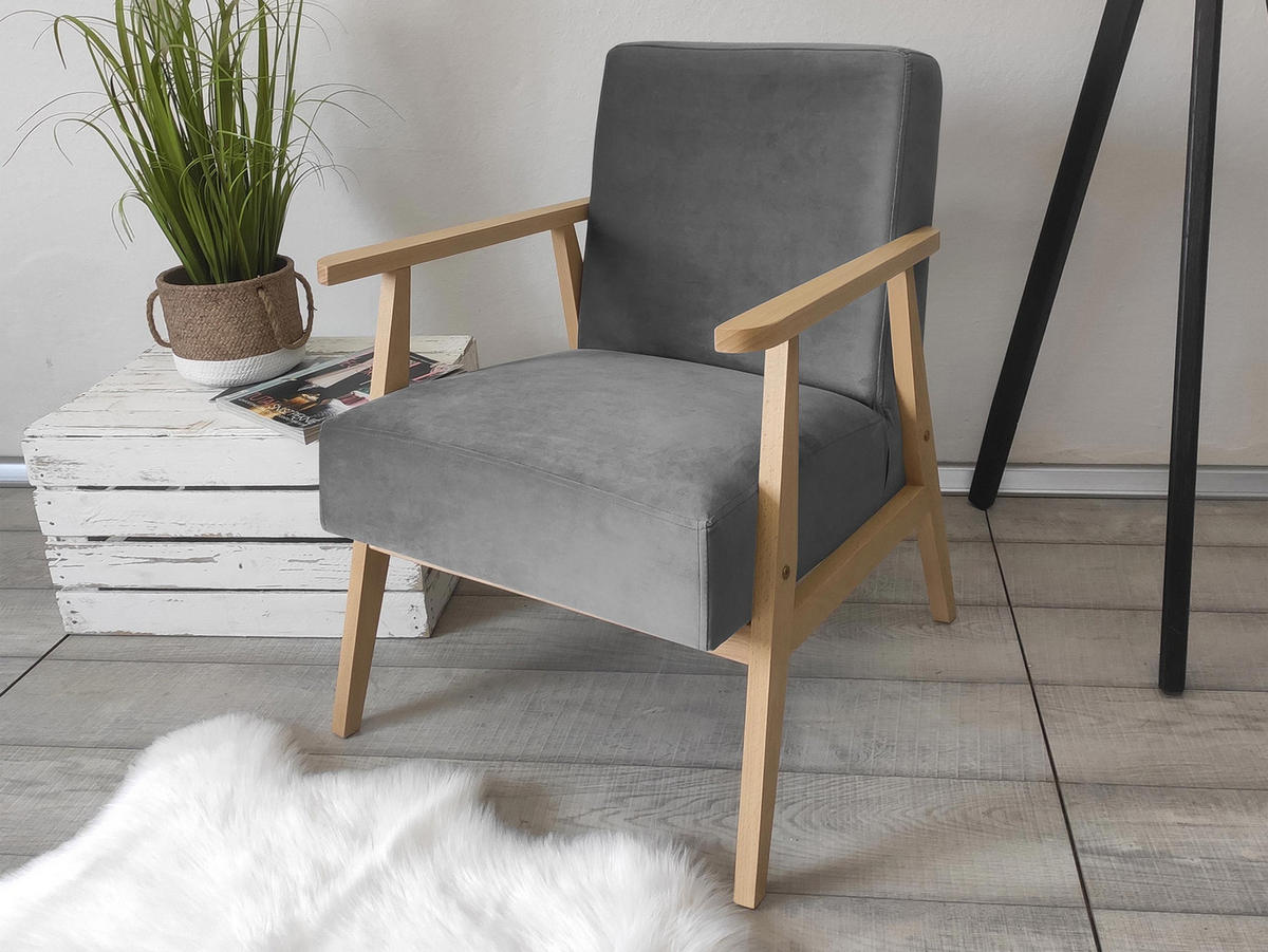 SESSEL Retro - Naturfarben/Grau, Holz/Textil (59/76/67cm) - MIRJAN24