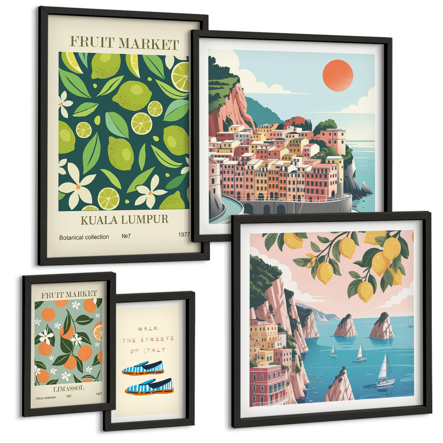 BILDER SET 5er Set - 50x50 cm & 20x30 cm & 40x60 cm Schwarzer Rahmen - Stadtansichten Paris London Frankreich - Schwarz, Kunststoff (40/60cm) - TULUP